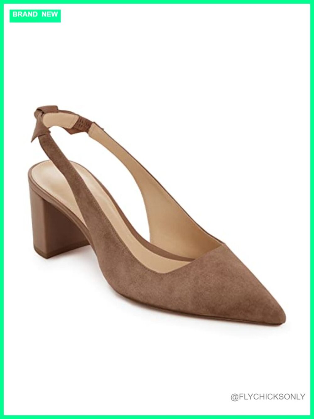 Faux Suede Pointed Toe Slingback Chunky Block Heel Pumps Bow